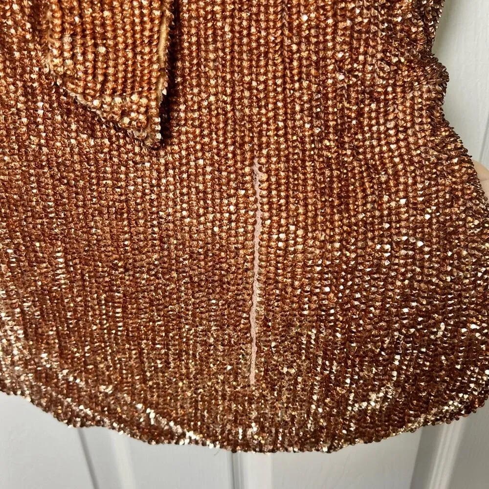 Retrofete Sequins One Shoulder Bronze Velvet Waist Tie Ella Mini Dress L - Image 5