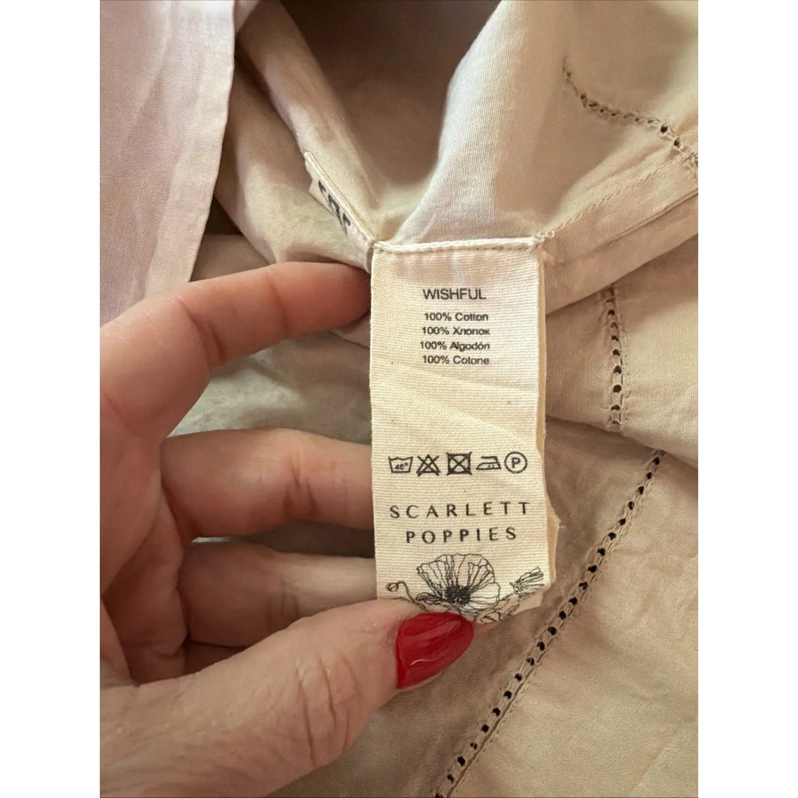 Scarlett Poppies Dress Sz XS Sundress Cotton Ruffle Beige Pockets Beachy Light Tan - Image 6