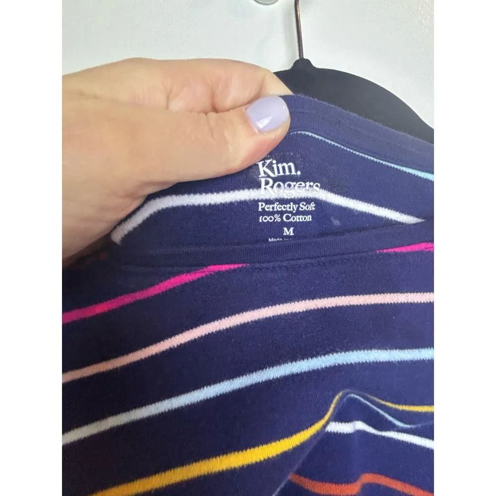 Kim Rogers Striped Multicolor Rainbow Preppy Scoop Neck Blouse Size Medium - Image 3