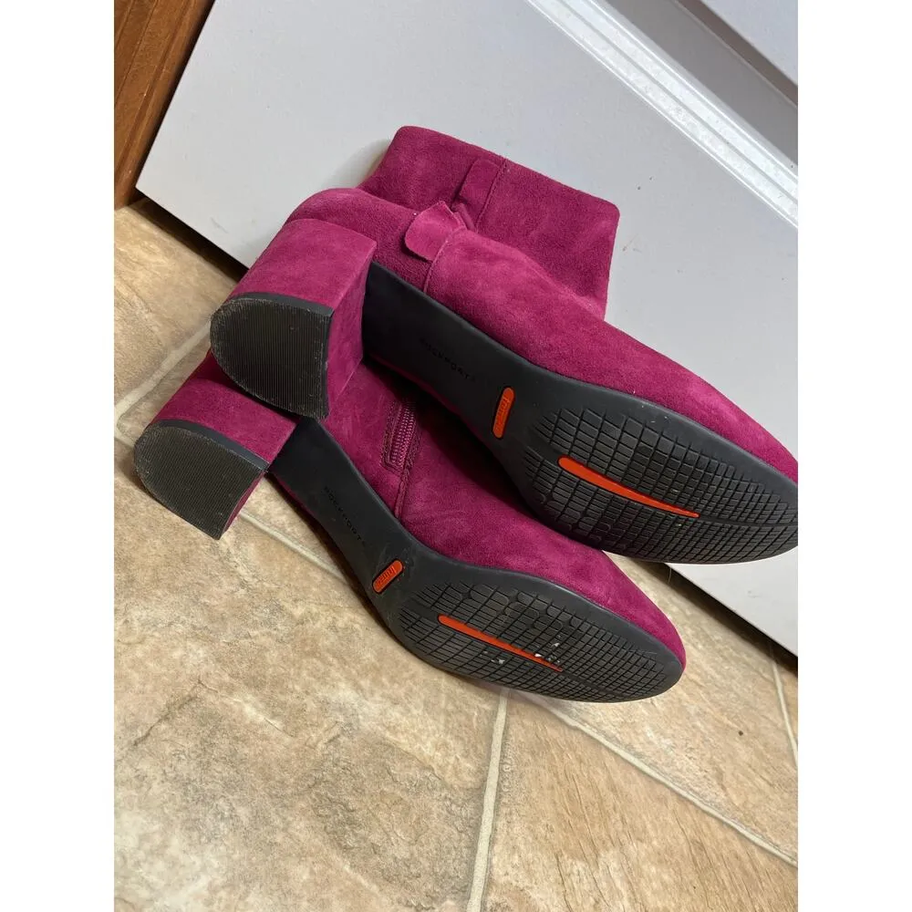 Rockport Suede Purple Bootie Boots Leather Upper Size 9.5 Chunky Heel Inside Zip - Image 3