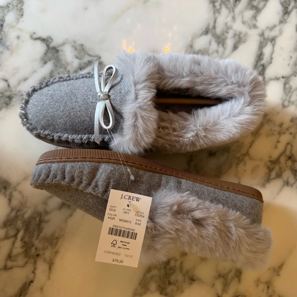 NWT J.Crew womens faux shearling grey moccasin slipper size 8 sold out! - Image 8