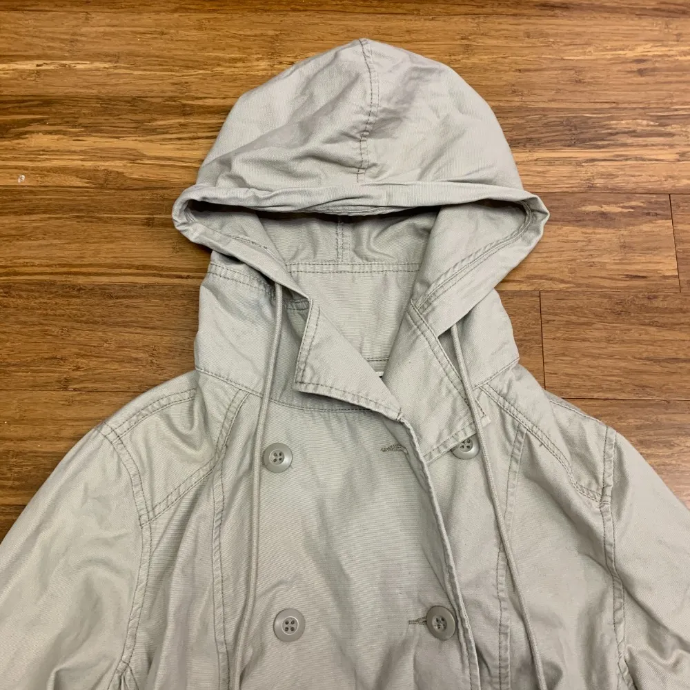 Y2K Converse Hooded Utility Coat Womens Large Cotton Belt Double Breasted Jacket - Image 2