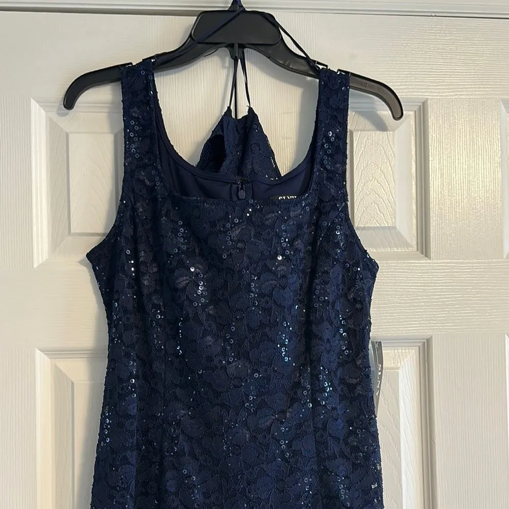 SLNY Women’s Elegant Navy Lace & Sequined Dress and Jacket Set - Size 14 - Image 4