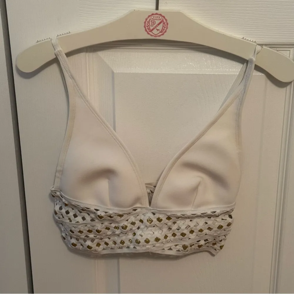 River Island White and Gold Wrap Cut Out Bikini Top - Image 2
