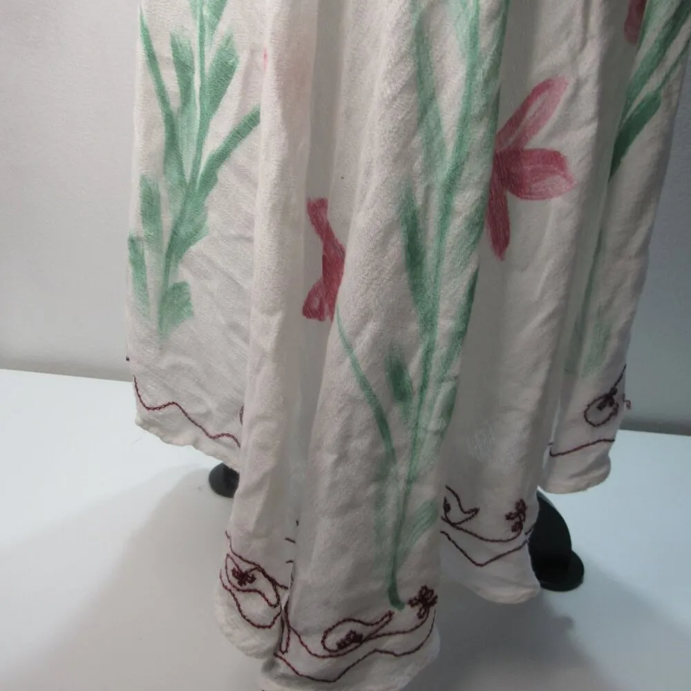 Made in India Pullover Swim Coverup Dress Boho Hippie Floral Artwear Watercolor White Size undefined - Image 5