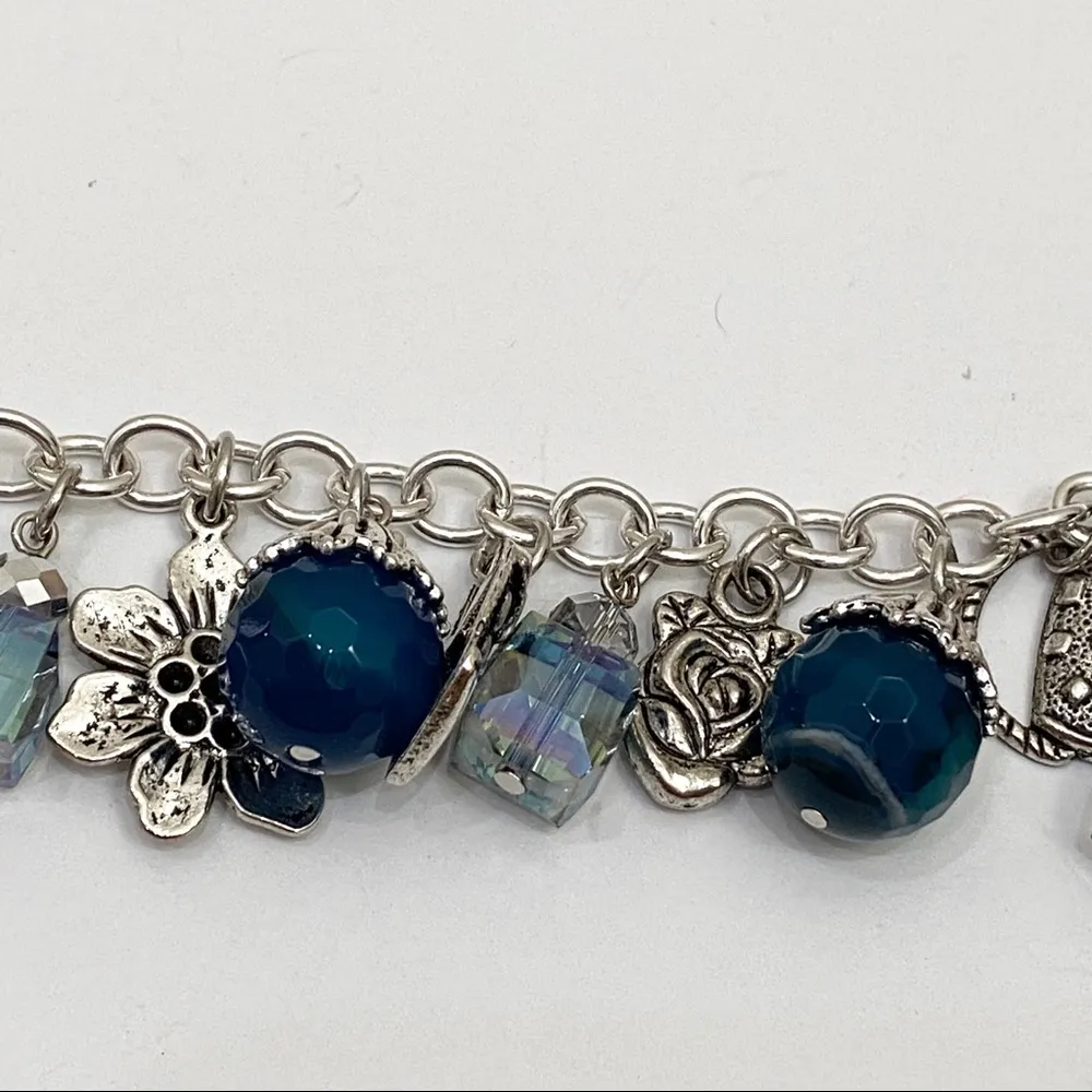 Handmade Blue/Silver Loaded Charm Bracelet - Image 12