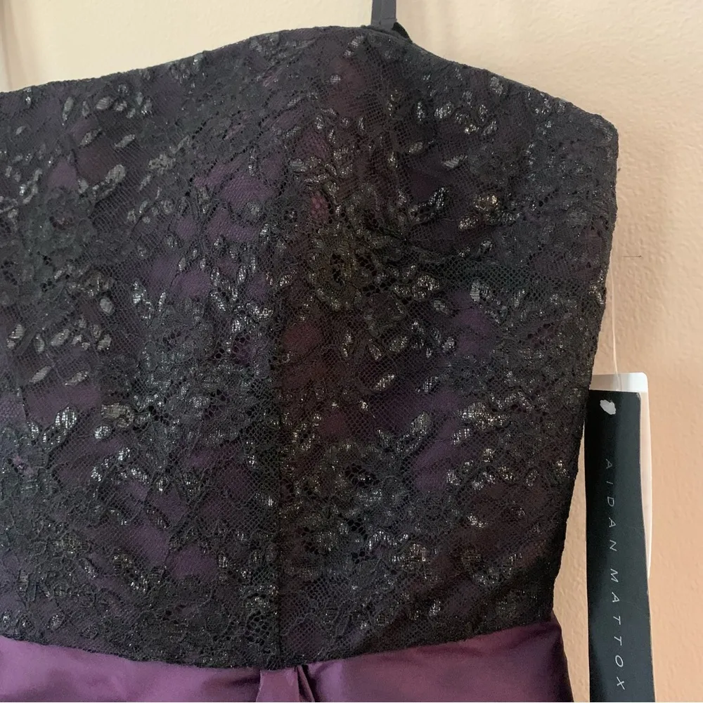 NWT  Black and Purple Metallic Lace Strapless Mini Cocktail Dress 8 - Image 4