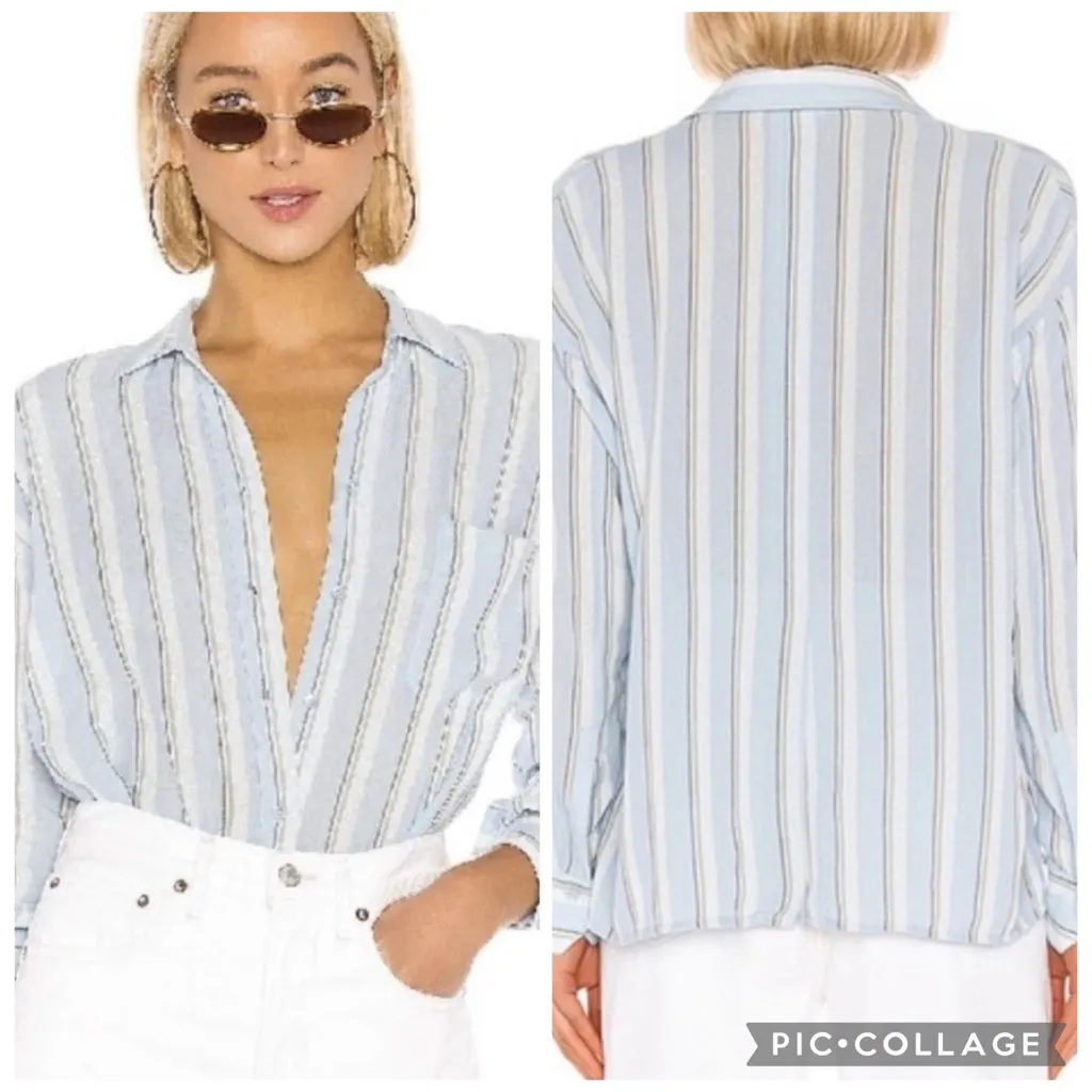 Vince NWT  Textured Stripe Boxy Button Down in Surf Mist Blue - Image 2