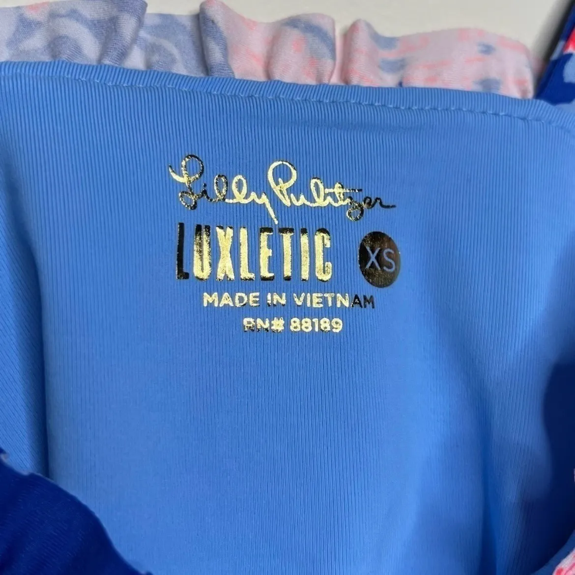 NWT  Women’s Luxletic Zahara Ruffle Sports Bra Blue Pink Size XS - Image 7