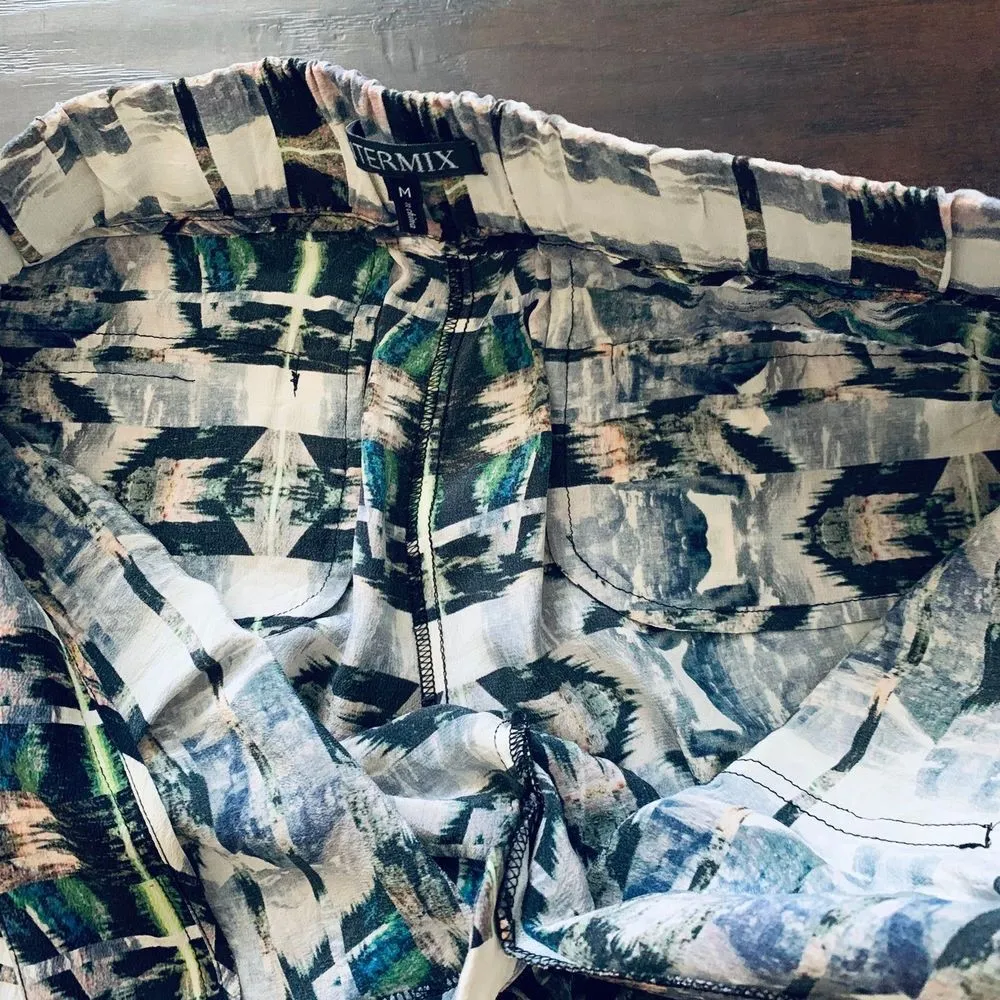 Women's Aztec Geo Watercolor Print 100% Silk Dress Shorts | Size: M - Image 5