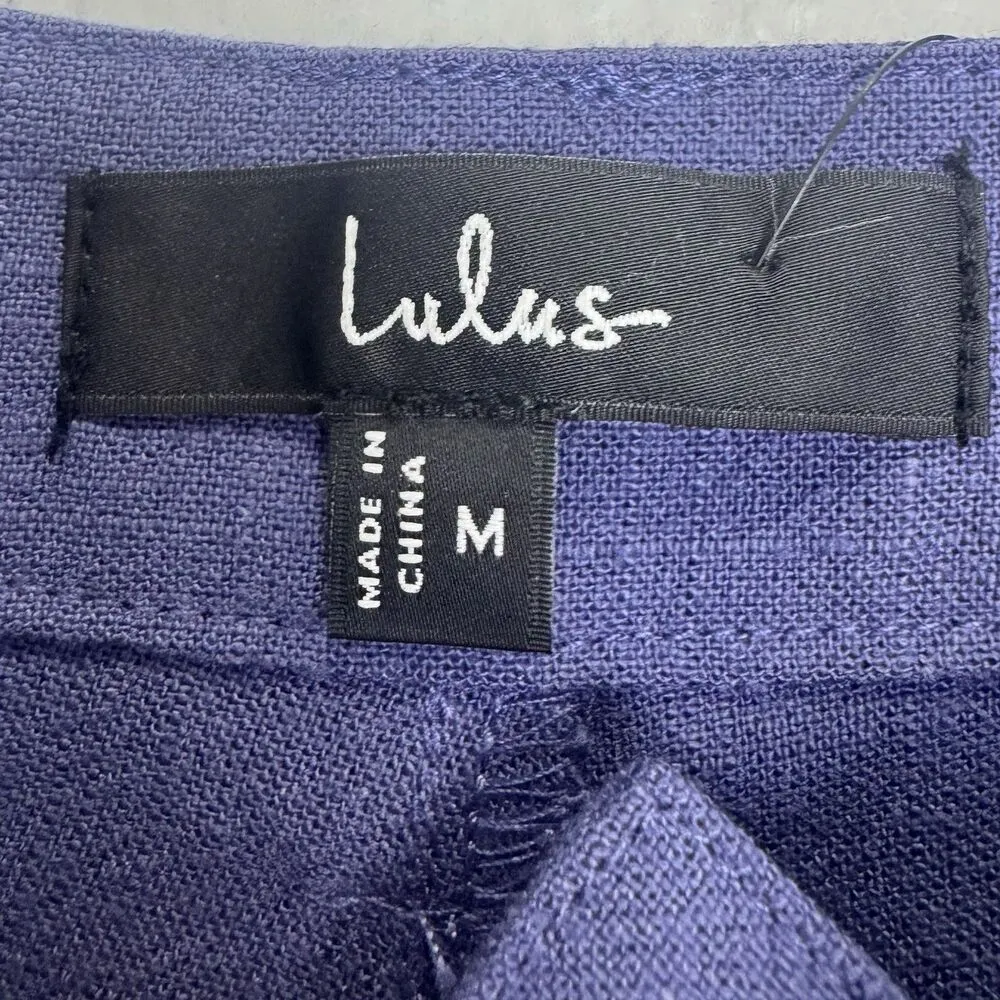 Lulus Linen Blend Wide-Leg Trouser Pants Size M Dark Blue Lagenlook Old Money - Image 8