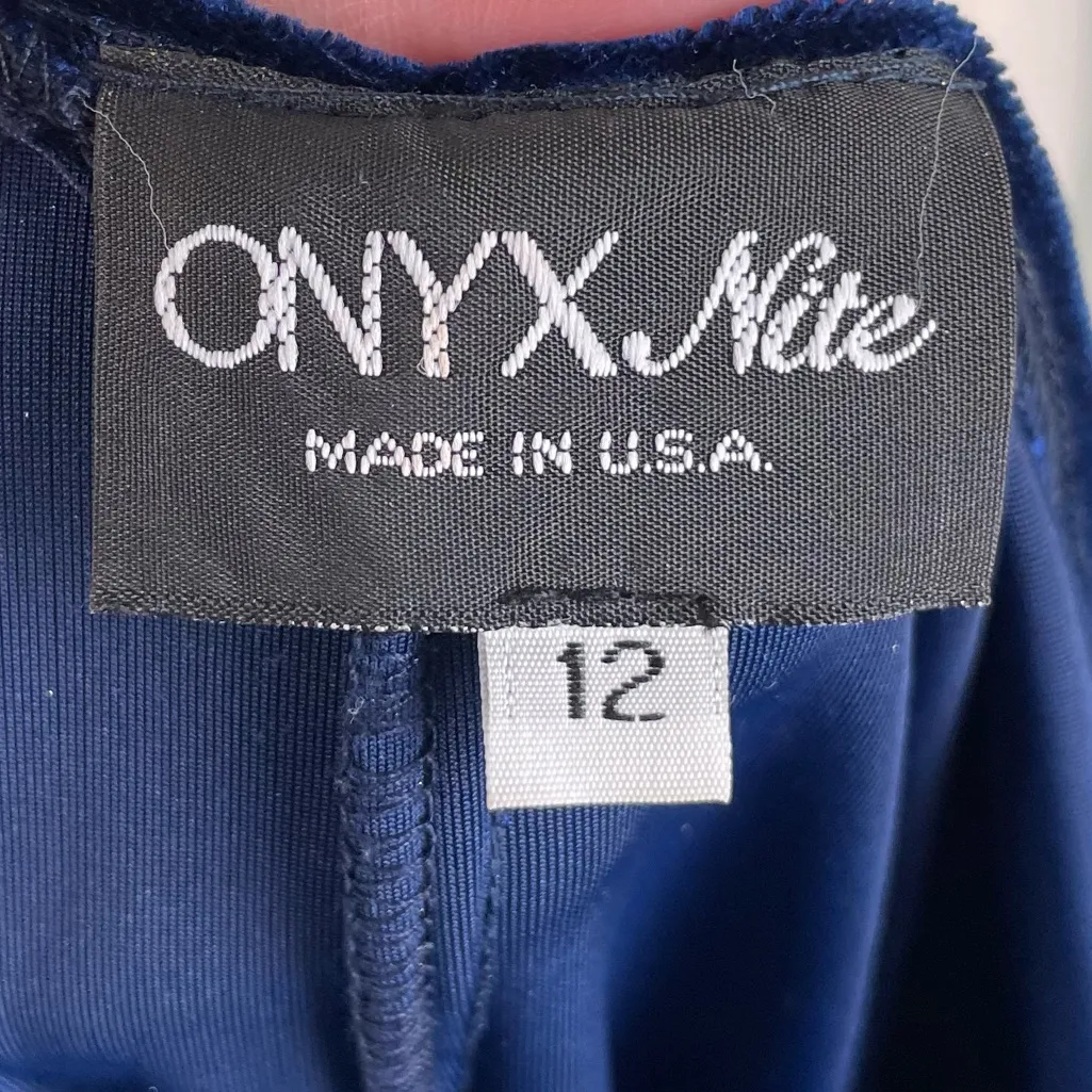 Vintage 90s Y2K Onyx Nite Velvet Maxi Slip Dress Size 12 Navy Blue Whimsigoth - Image 6