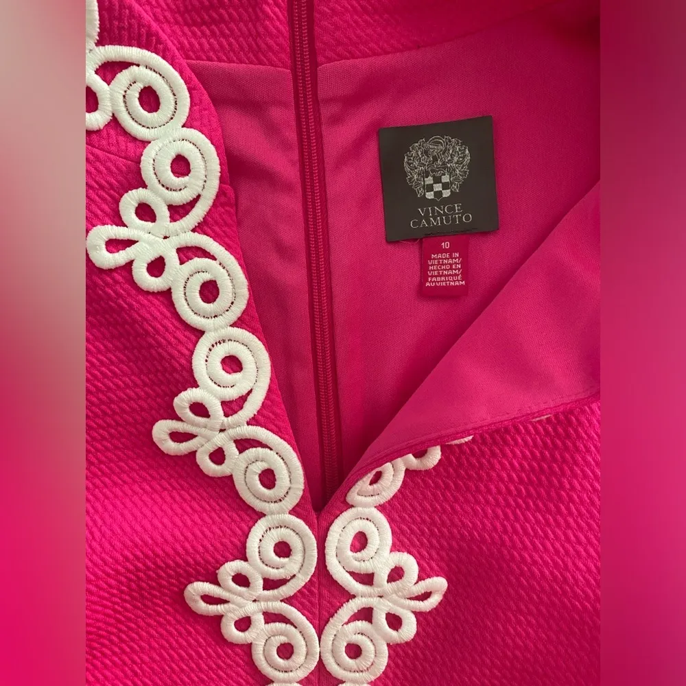 NWT VINCE CAMUTO Hot Pink Fuchsia &￼White Trim Dress Size 10 - Image 3