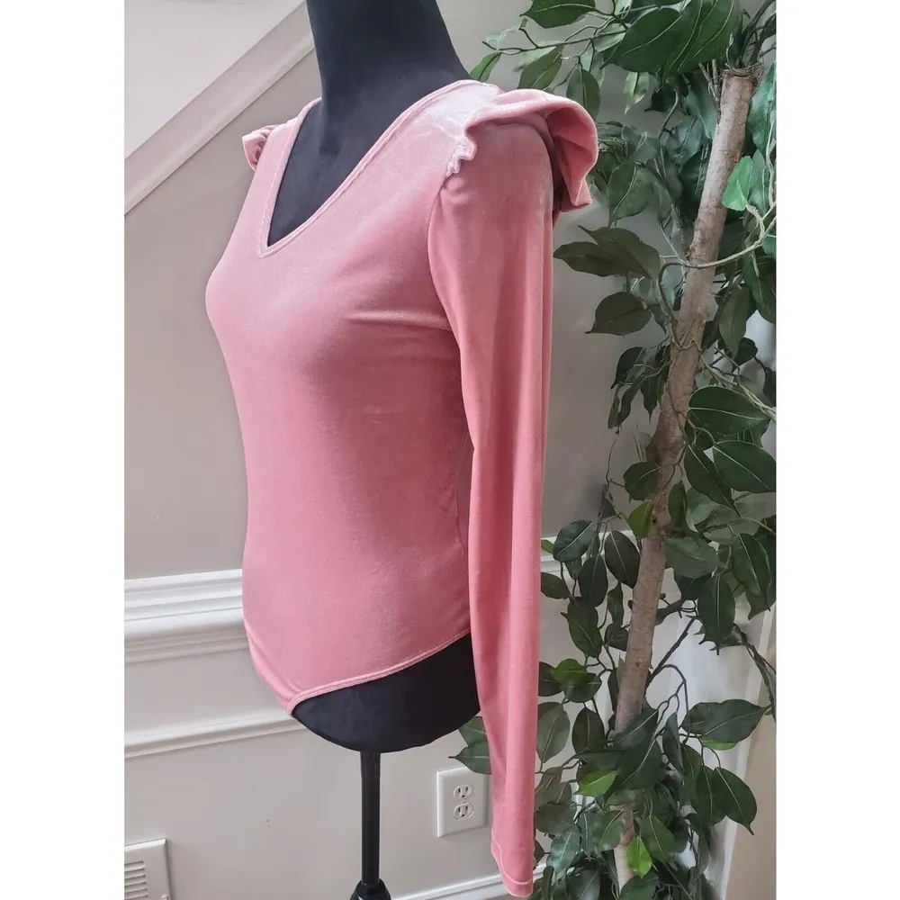 Celebrity Pink Womens Solid Polyester V-Neck Long Sleeve Casual Top Blouse Large - Image 4