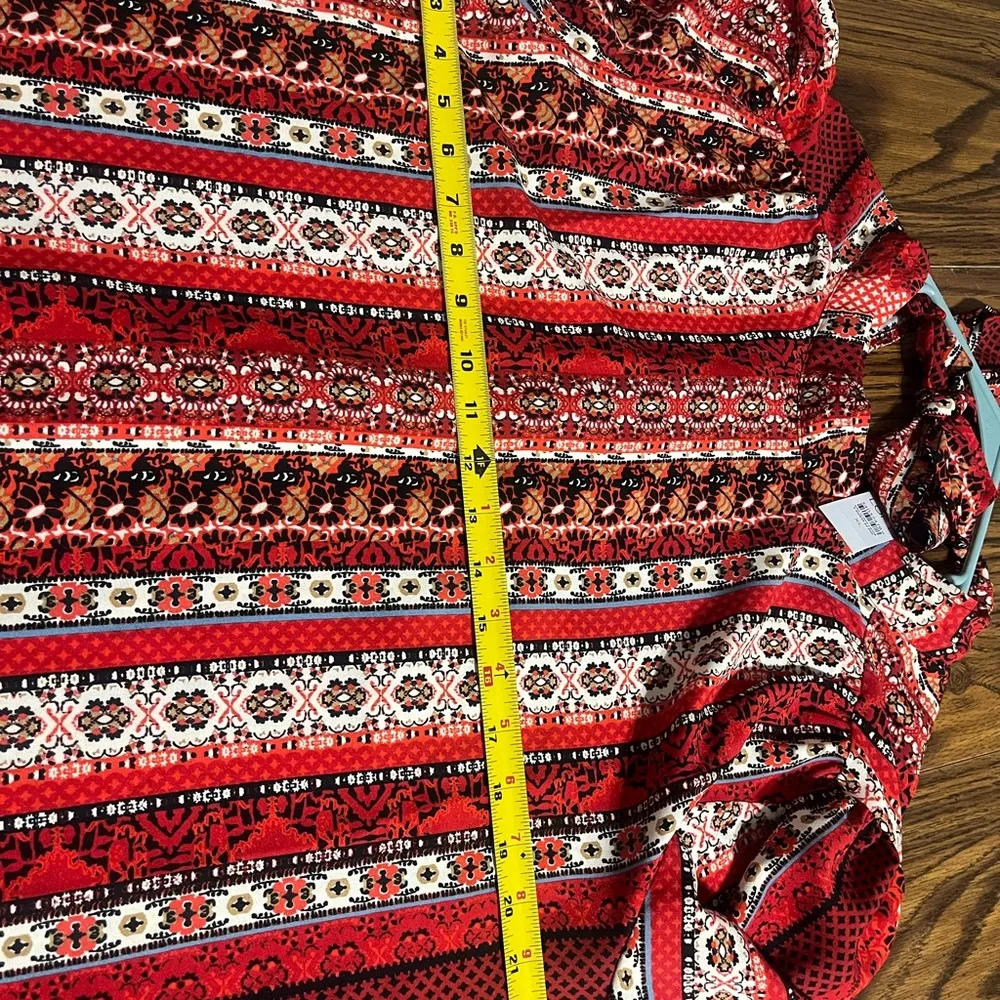 Red Patterned Long Sleeve Blouse - Image 5