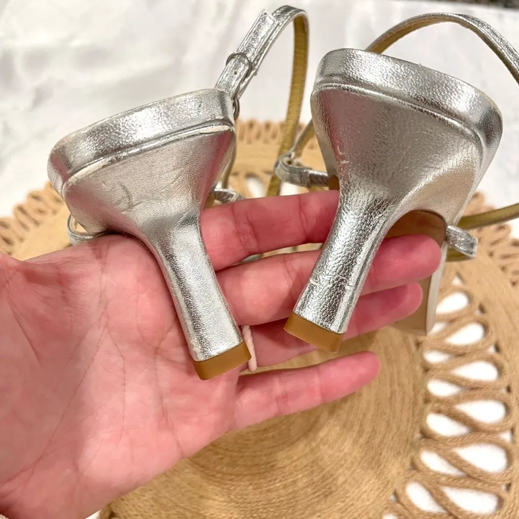 Aeyde Elise Leather Toe Post Sandals Silver Heel Size EU 37 - Image 9