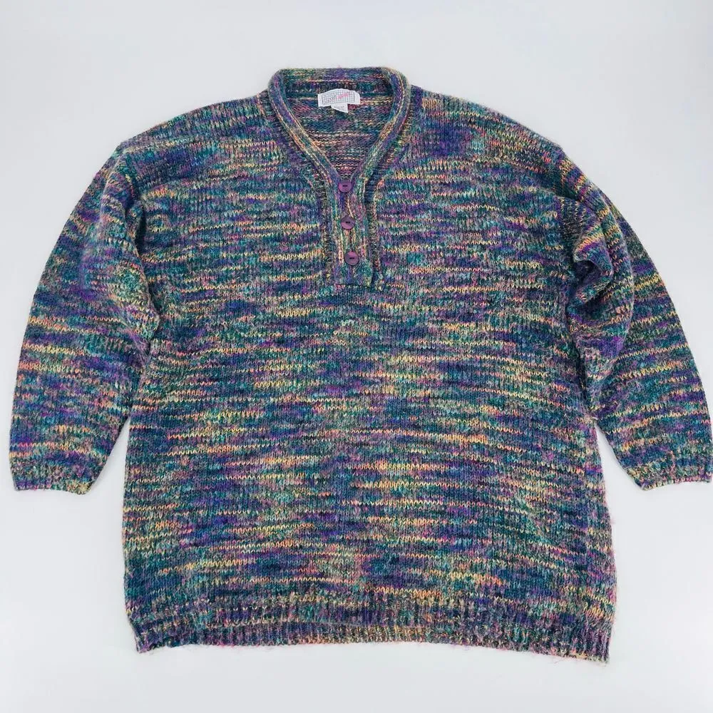 Vintage Spice sweater 2X popover 1/4‎ Button VIBES colorful 90s Funky Y2K Wacky Purple - Image 3