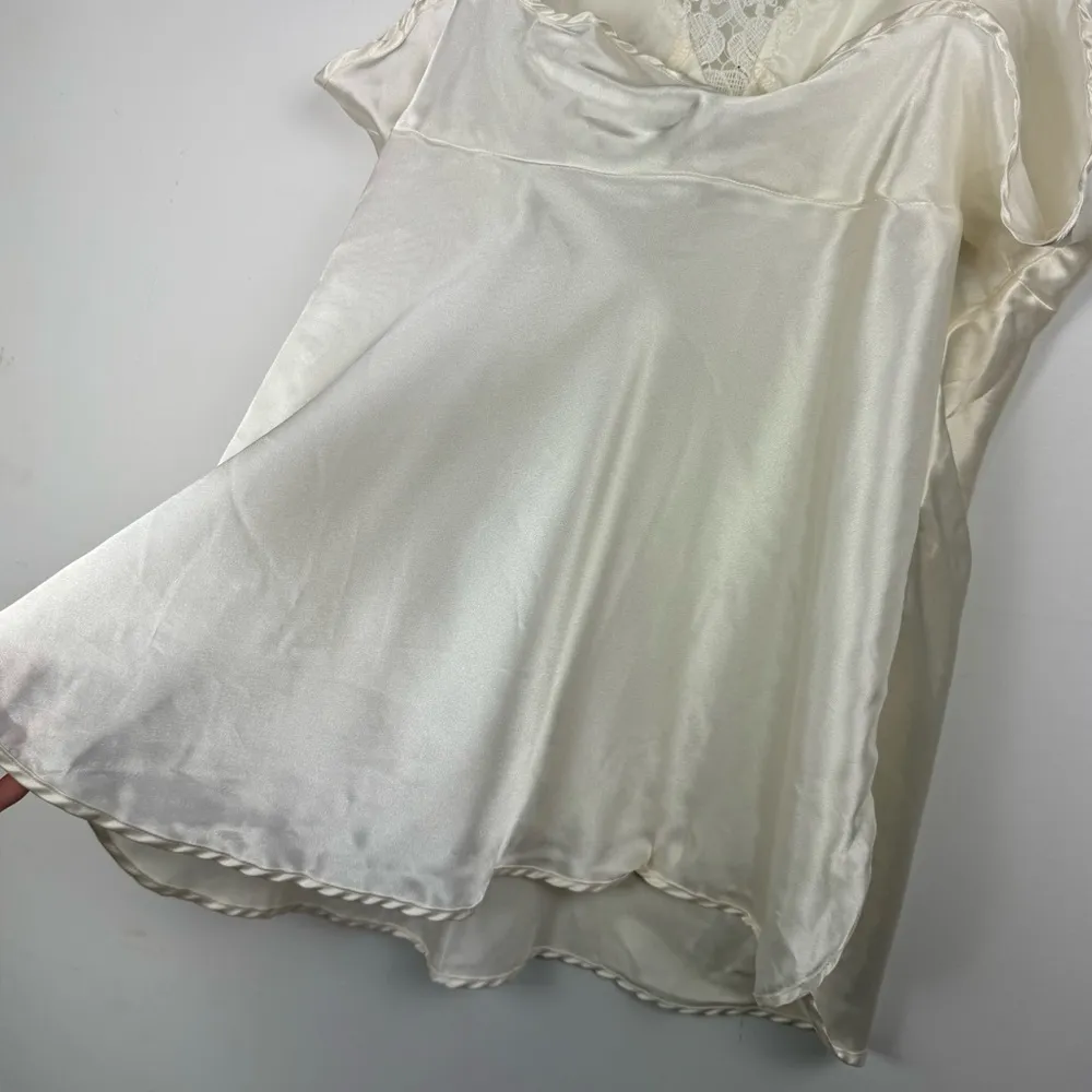 Vtg Y2K Cinema Etoile Satin Slip Cami Tank Embellished Lace Sz Large White - Image 11