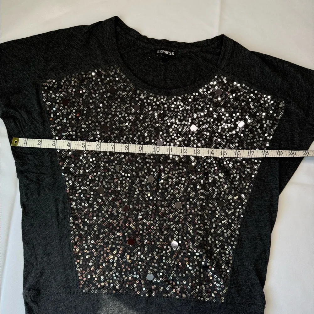 Express Gray Sequin Short Sleeve T-Shirt - Image 4