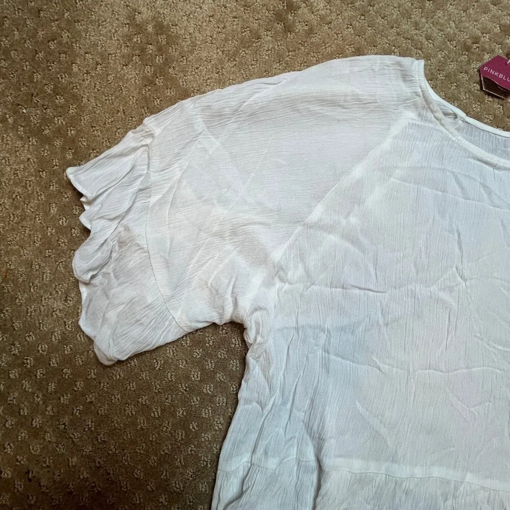 Pink Blush White Peplum Ruffle Sleeve Lagenlook Boxy Oversized Boho Cottagecore - Image 3