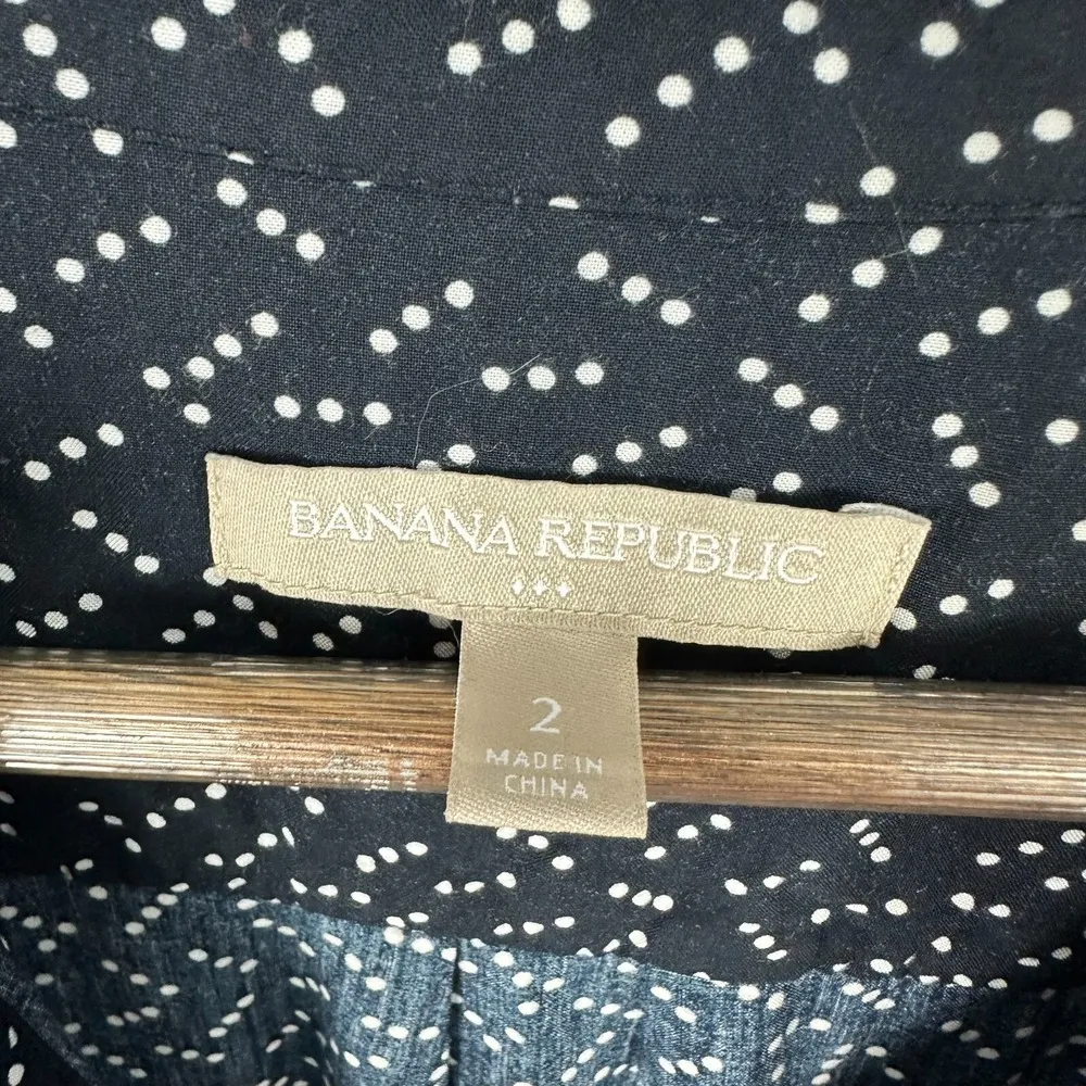 Banana Republic Tunic Blouse 2 Navy Dot Print Minimalist Soft Office Preppy Chic - Image 2