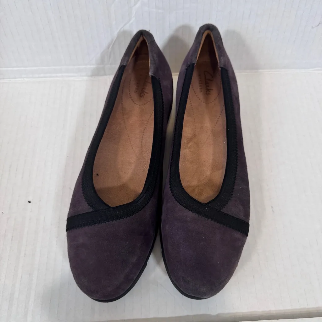 Clarks Purple Suede Leather Slip On Mini Wedge Comfort Shoes Womens 9.5 Classic - Image 6