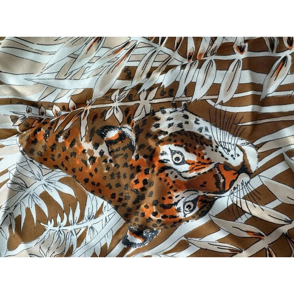 BURMEL Leopard Animal Print Silk Rayon Blend Scarf Brown Orange 60s 70s Vintage - Image 3