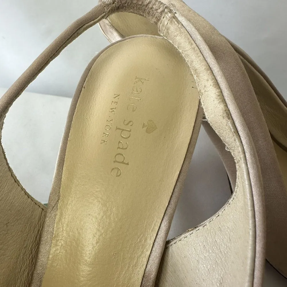Vintage KATE SPADE NEW YORK Gold Satin Slingback Heels Open Toe Women's Size 8.5 - Image 7
