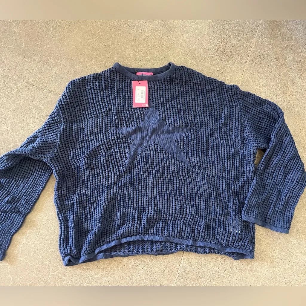 Edikted Navy Mesh Star Sweater - Image 2