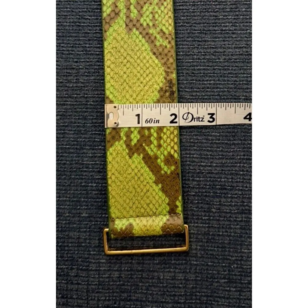 W. Kleinberg Vegan Leather Belt Size Small Embossed Python Lime Green Brown - Image 9