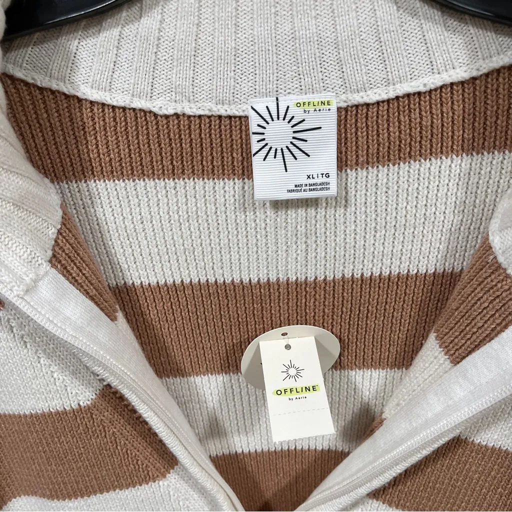 NWT OFFLINE By Aerie Full Zip Sweater stripped size XL Beach Dune women’s - Image 4
