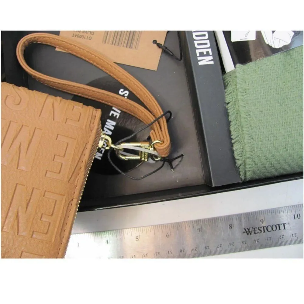 STEVE MADDEN Light Brown Wallet Wristlet and Olive Green Scarf New in Box - Image 4