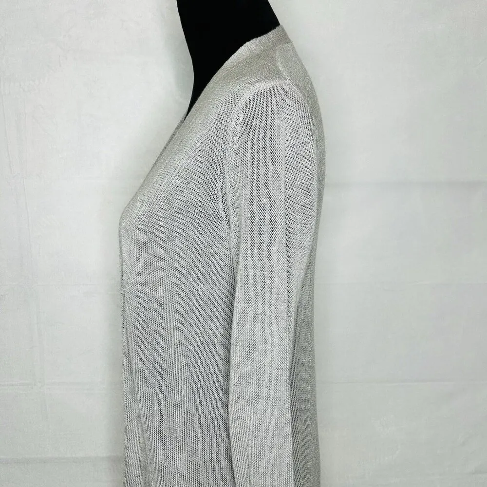 NWT J Jill Open Cardigan Sweater Womens Sz XS Gray/Silver Linen Blend Pockets - Image 5