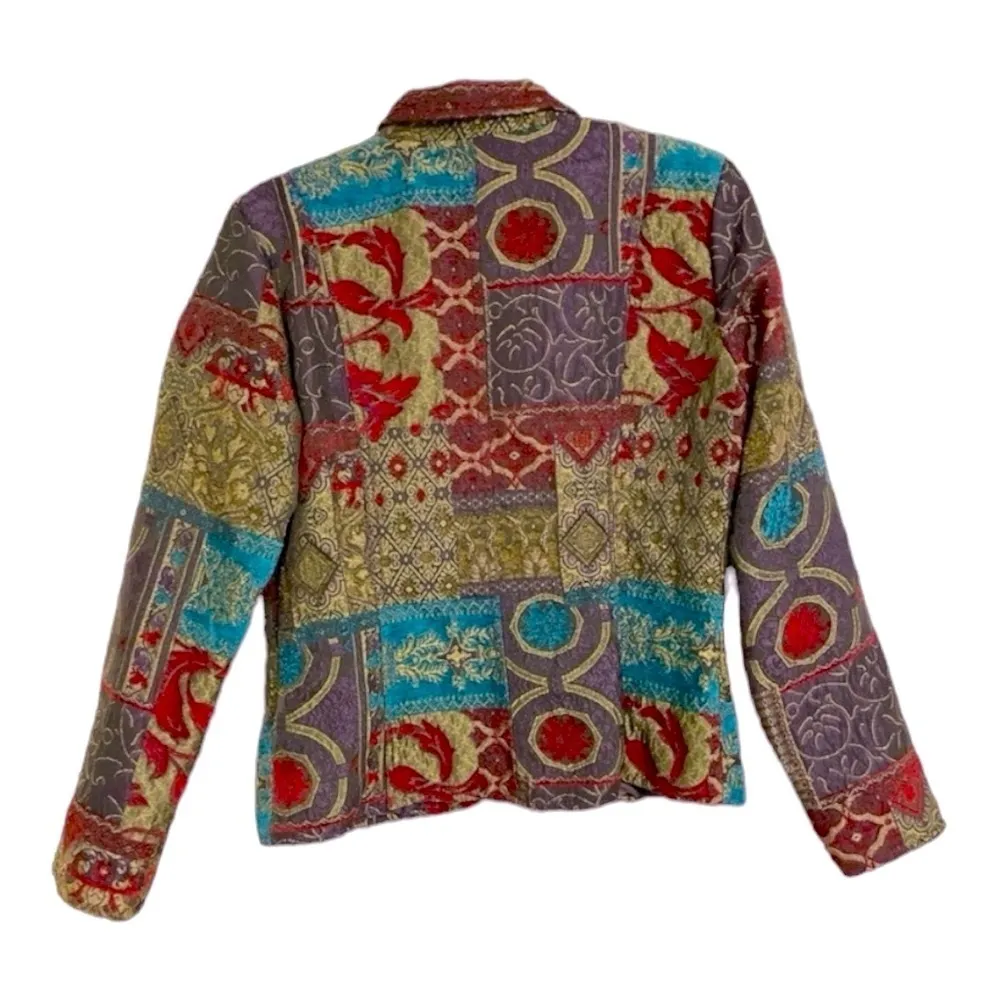 Erin London Vintage 1990's Floral Carpet Bag Tapestry Jacket Size M Red Size M - Image 3