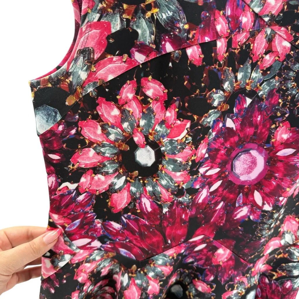 Ted Baker Women’s Crystal‎ Brooch Skater Dress Pink Magenta Jewel Tone Gem Mini - Image 3