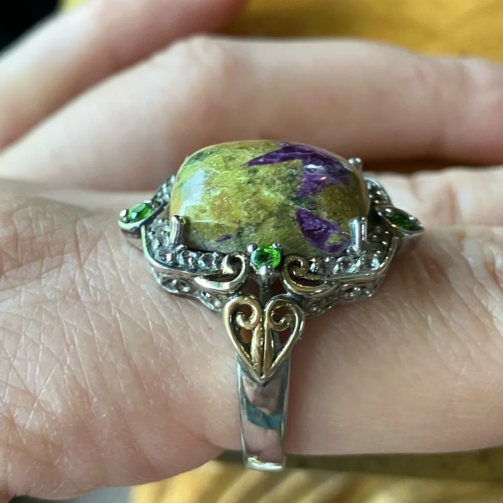 Tasmanian Stichtite Chrome Diopside Sterling Silver Cocktail Ring Green - Image 2