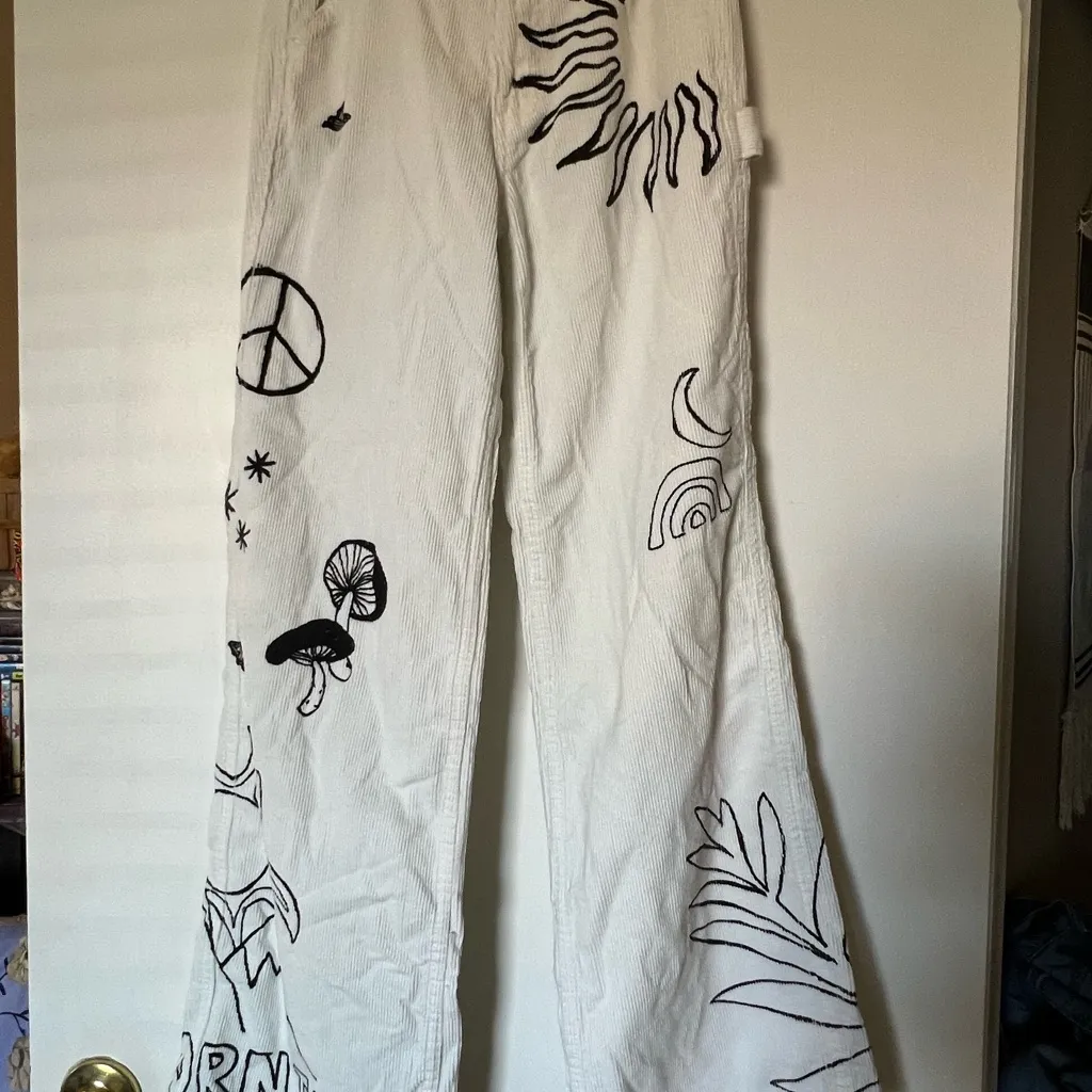 PacSun Carpenter Corduroy Pants XS Graphic Painted  Art - Image 2