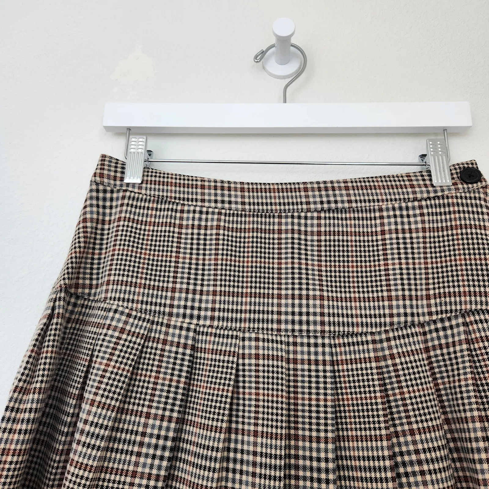 Vintage Dickies Plaid Pleated Mini Skirt Brown Black Preppy Academia Style S - Image 4