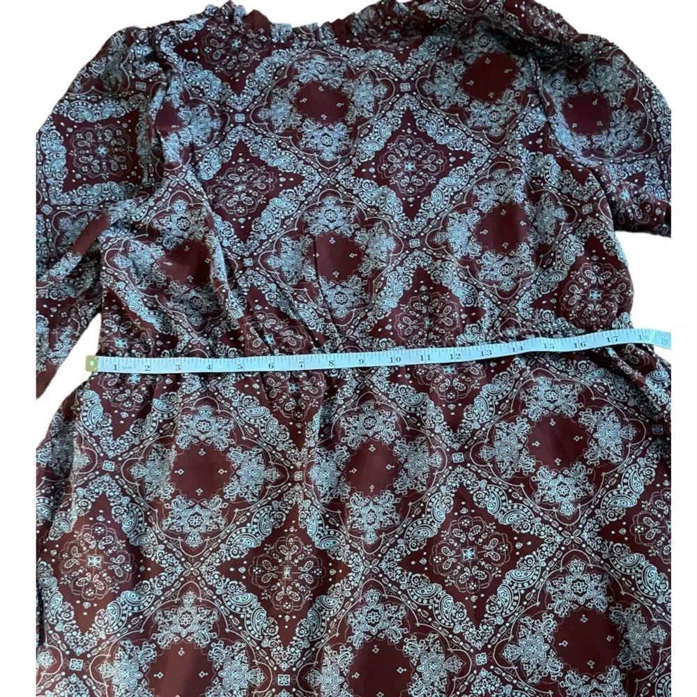 MelloDay Burgundy Peasant Long Sleeve Tunic Dress H - Image 6