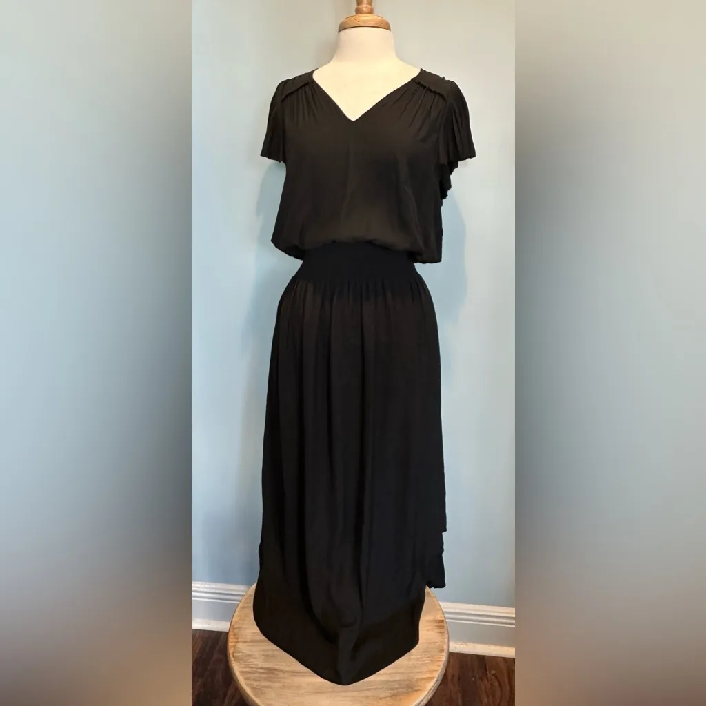 Ramy Brook Yassi dress v neck flutter sleeve smocked waistband black Size S NWT - Image 9