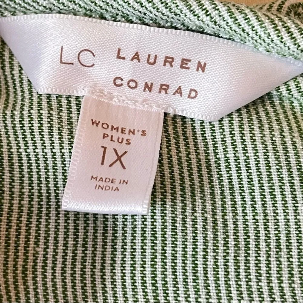NEW‼️LAUREN CONRAD Pinstripe Ruffle Peplum Sleeveless Top w/‎ Belt, 1X - Image 6