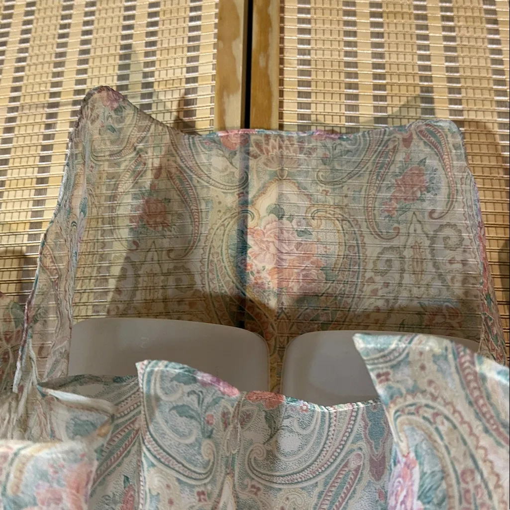 Victoria's Secret Vintage Gold Label Sheer Blue Floral Print Peasant Blouse M/L - Image 10