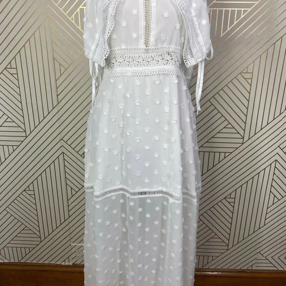 Lioness Cross Back Layered Folk Midaxi‎ Dress in White Boho Size US Small - Image 5