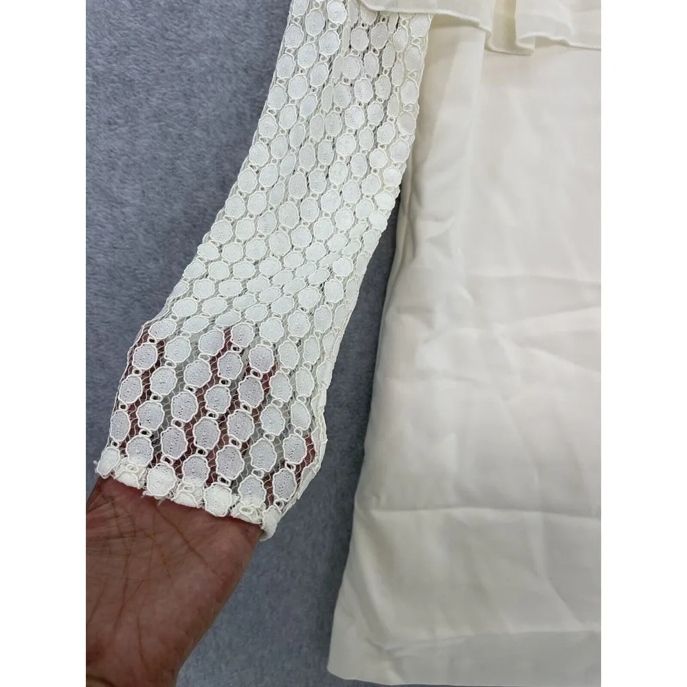 Kensie Women's Dress Long Sleeve Round Neck Ivory Size Small Ruffle Lace Sheath - Image 7