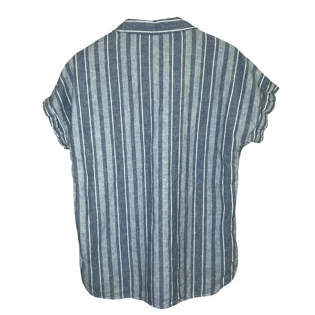 Sigrid Olsen Linen Cotton Blue Striped Popover Short Sleeve Top Sz Small Boho - Image 4