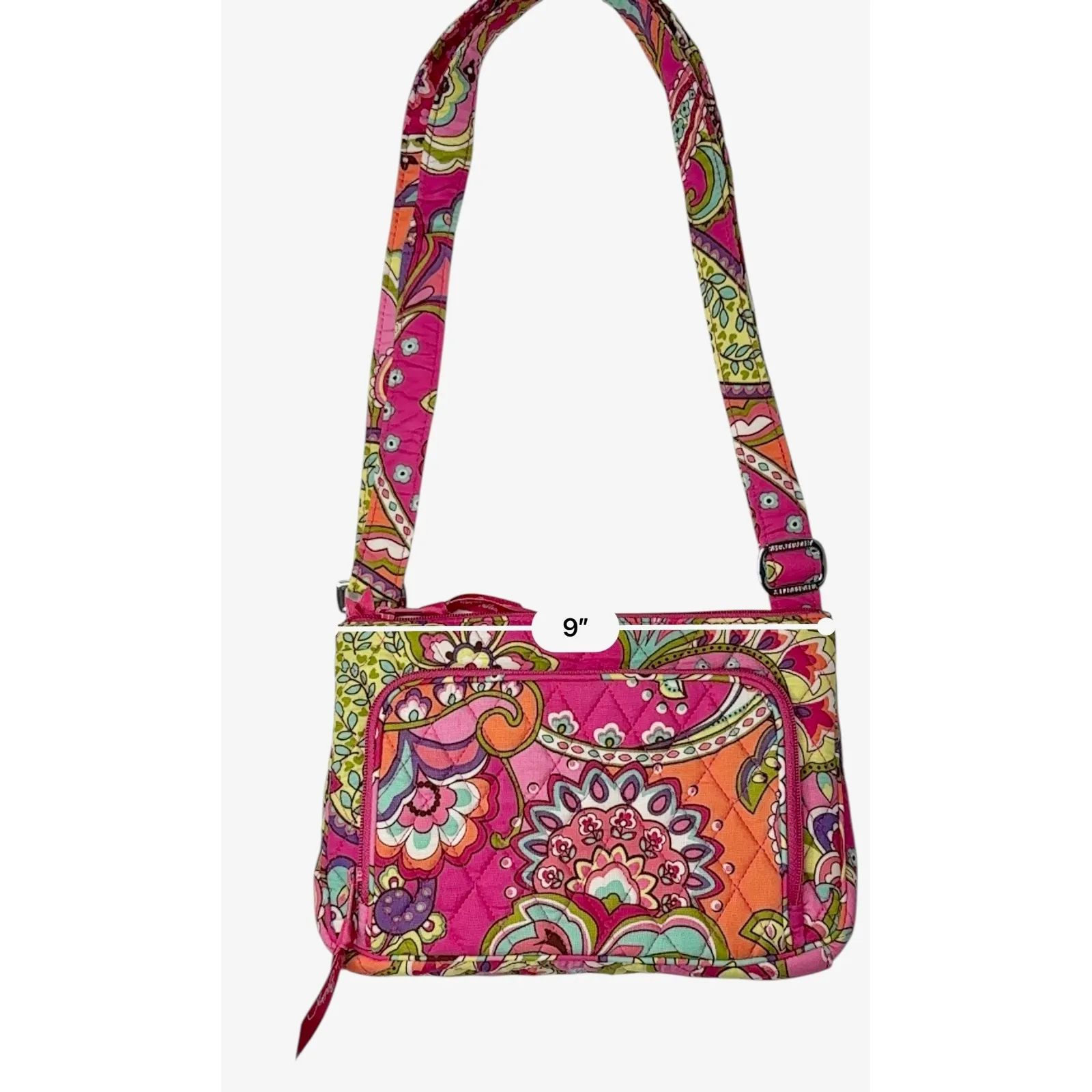 Vera Bradley Quilted "Pink Swirls" Hipster Crossbody Handbag Paisley Bright - Image 6