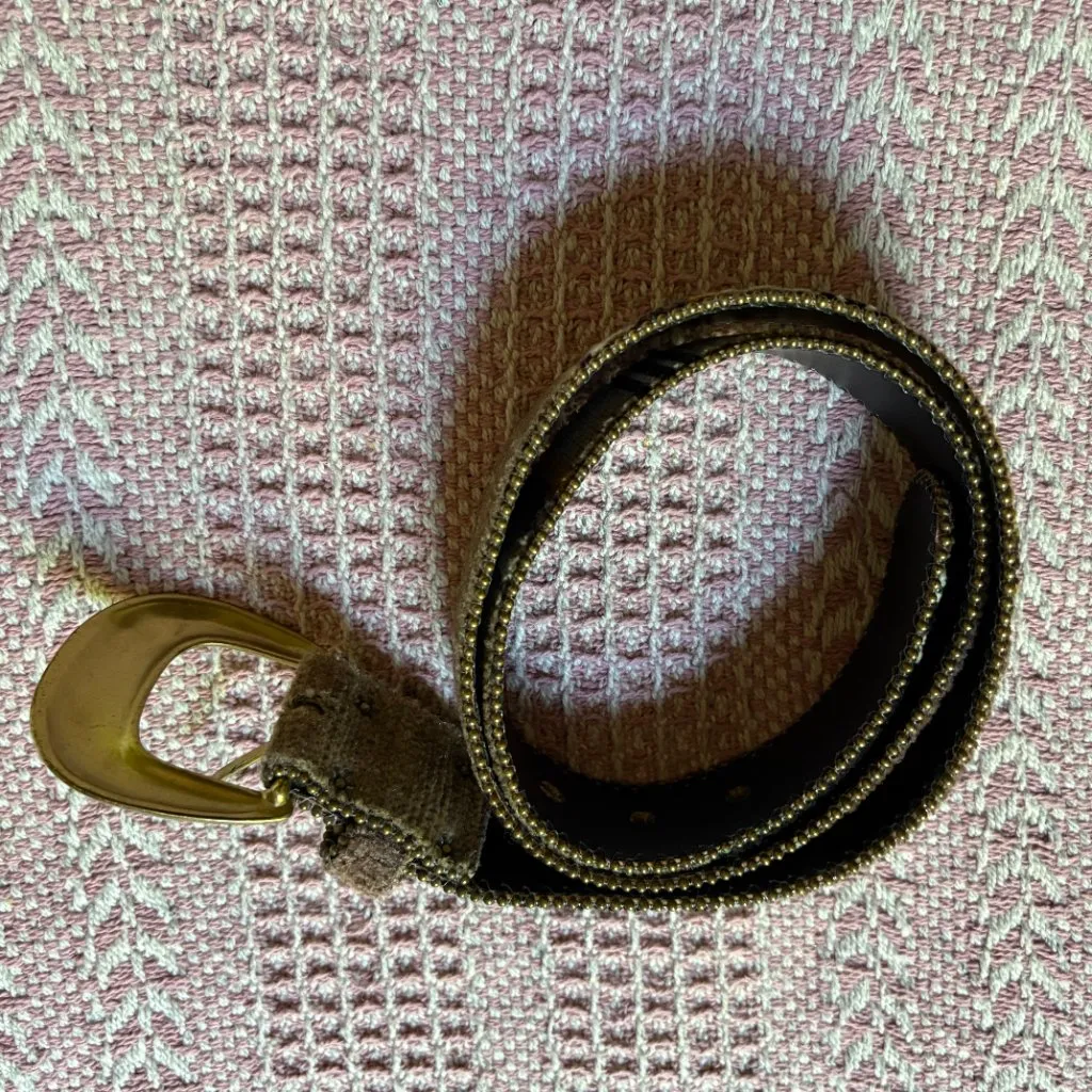 Vintage Elite Fresno California tapestry belt brass buckle women's large Brown - Image 5