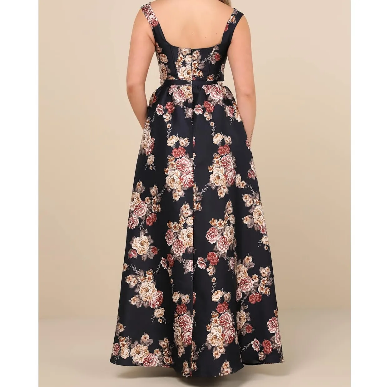 Lulus NWT Elegant Pick Navy Blue Floral Sleeveless Bustier Maxi Dress Medium - Image 7