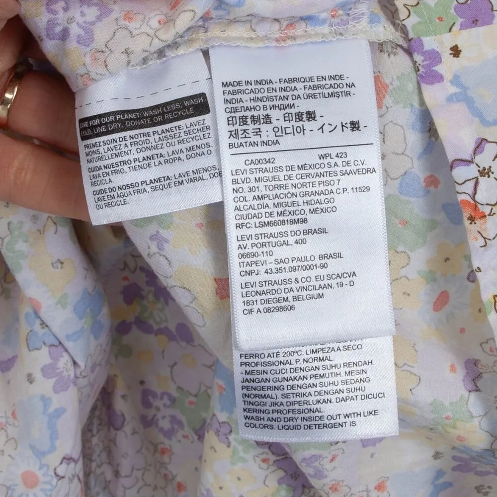 Levi's Puff Short Sleeve Smocked Floral Dress‎ Womens Size Large - Image 9