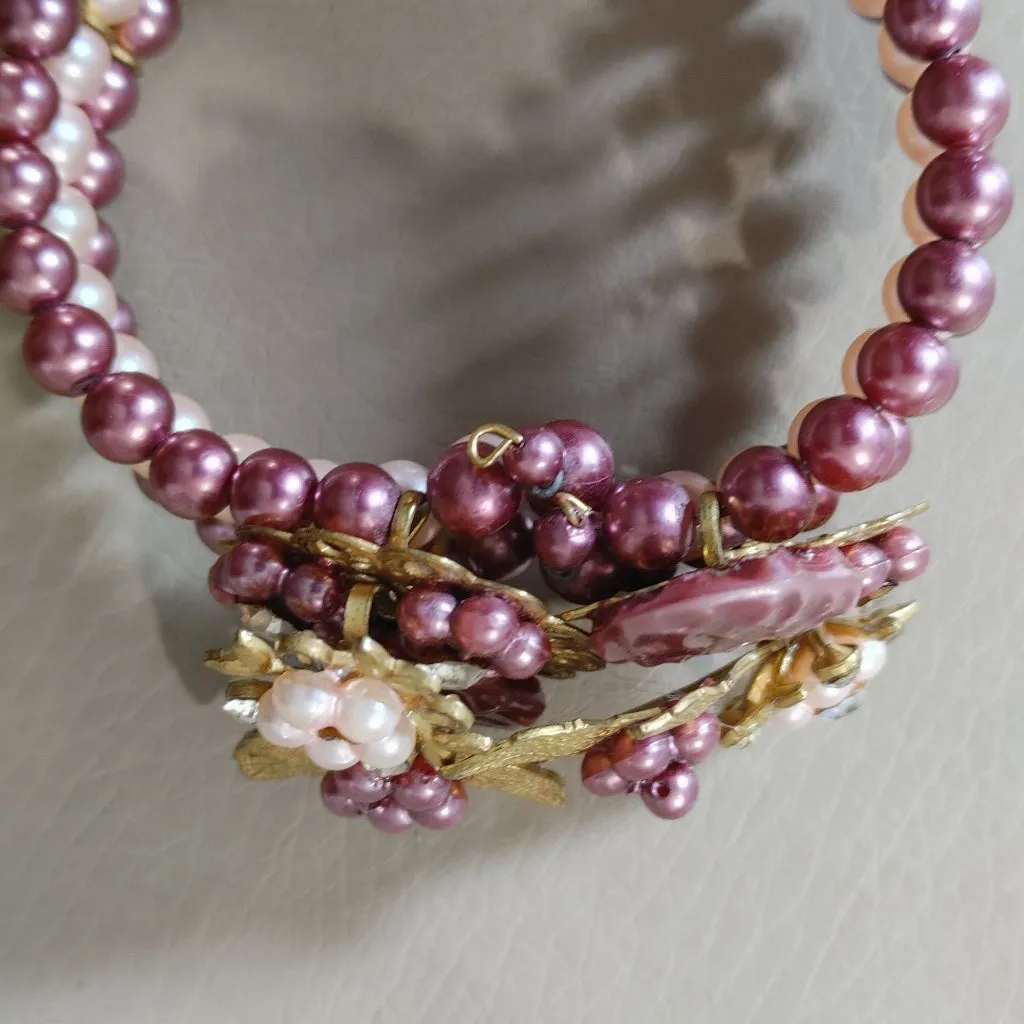 Miriam Haskell Bracelet Vintage Pink Gold Floral Beaded Rhinestones Faux Pearl - Image 6